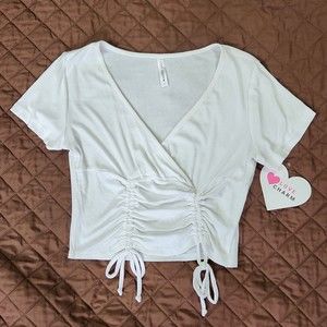 Love Charm White Surplice Crop Top Size L Juniors